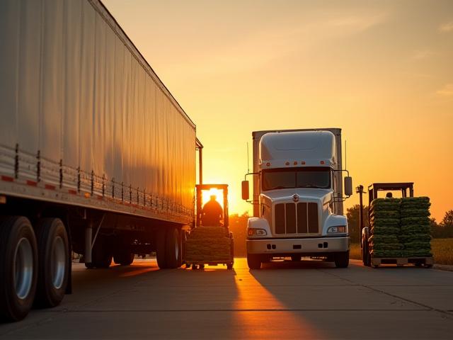 A Turner Trucking reefer unit being loaded with fresh produce at a distribution center