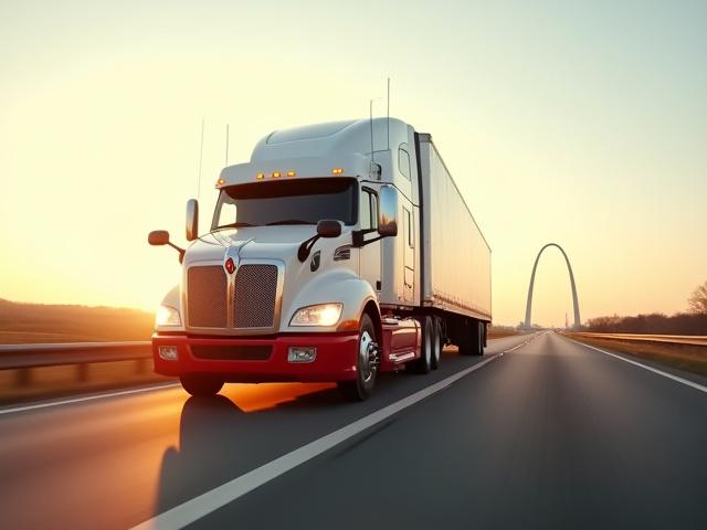 Turner Trucking professional vehicle navigating a clean industrial suburban road in the St. Louis metropolitan area